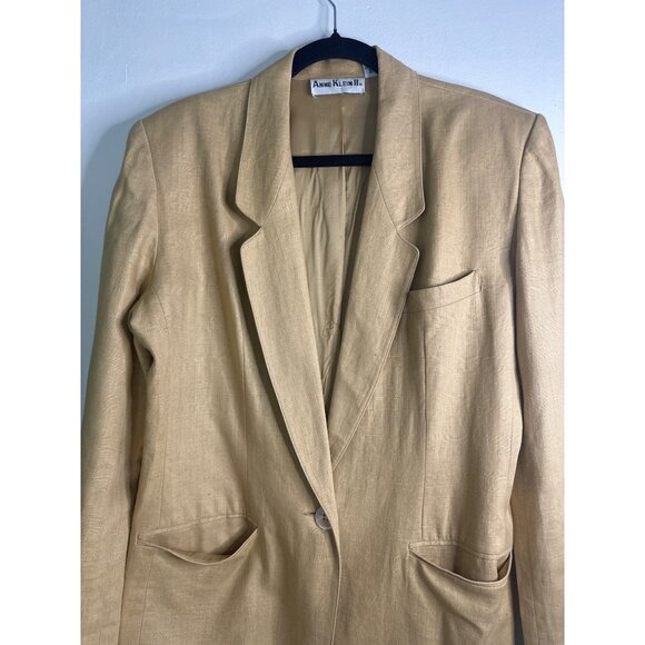 Women’s Size 10 Tan Linen Blazer Old Money Academia Style Classic Quiet Luxury - Picture 2 of 8